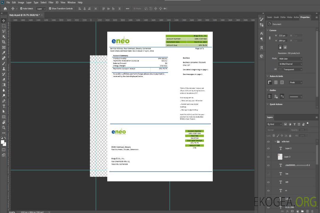 Modèle de facture de services publics d'électricité du Cameroun ENEO aux formats Word et Pdf template Modèle de facture de services publics d'électricité du Cameroun ENEO aux formats Word et Pdf template
